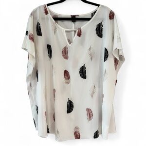 SHEIN Feather Pattern Blouse in Black and Pink on Cream